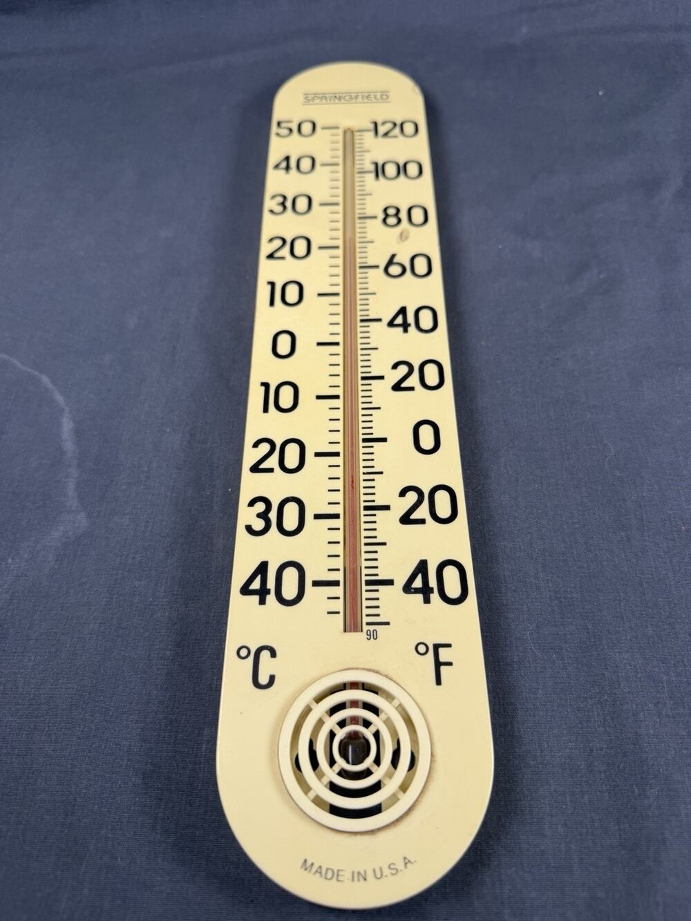 VINTAGE SPRINGFIELD HARD PLASTIC STORE THERMOMETER MADE IN USA 15”